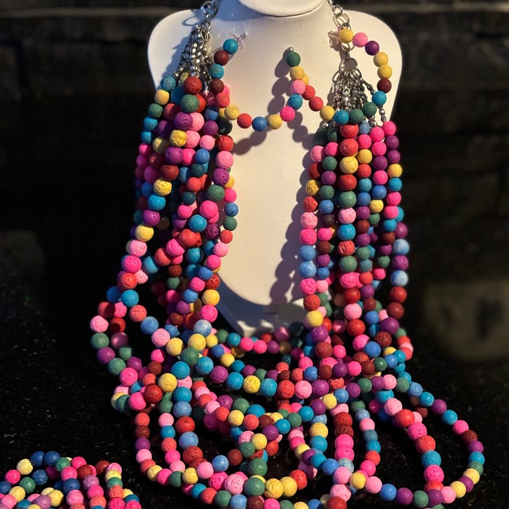 Sassy Jones vintage lava bead Makemba set - bright colorful
